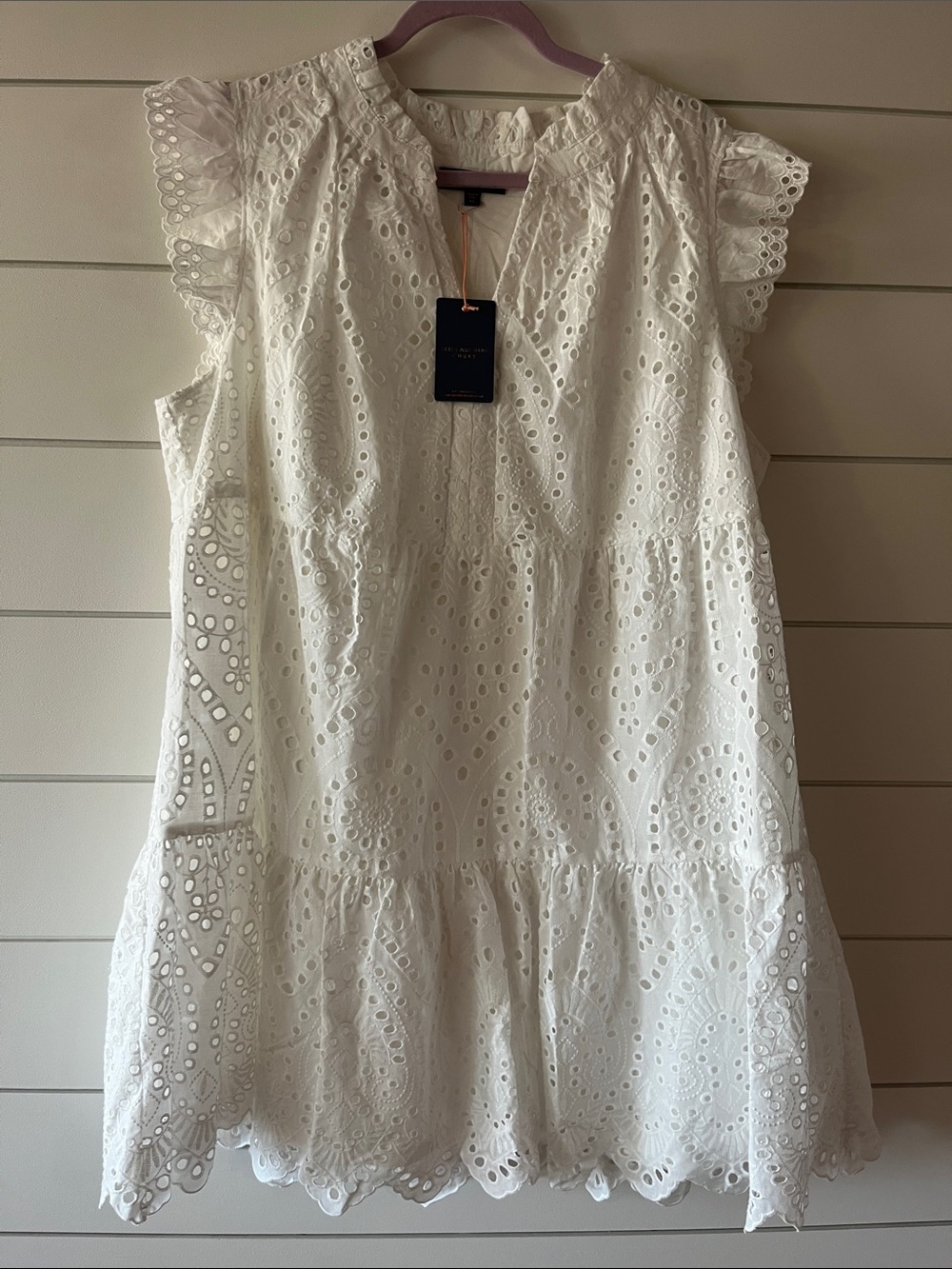 Skies Are Blue White Eyelet Ruffle Sleeve Tiered Mini Dress NWT Size 1X